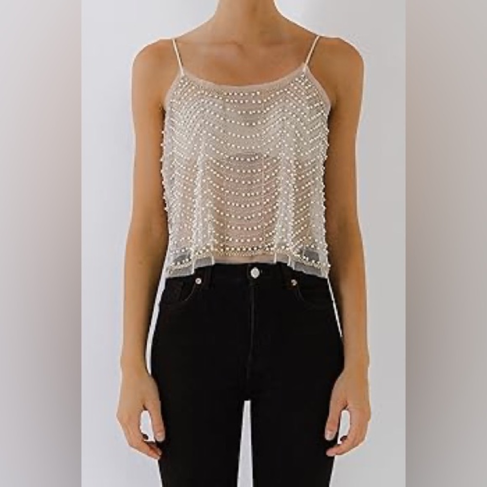 Cropped Cami with pearl detail